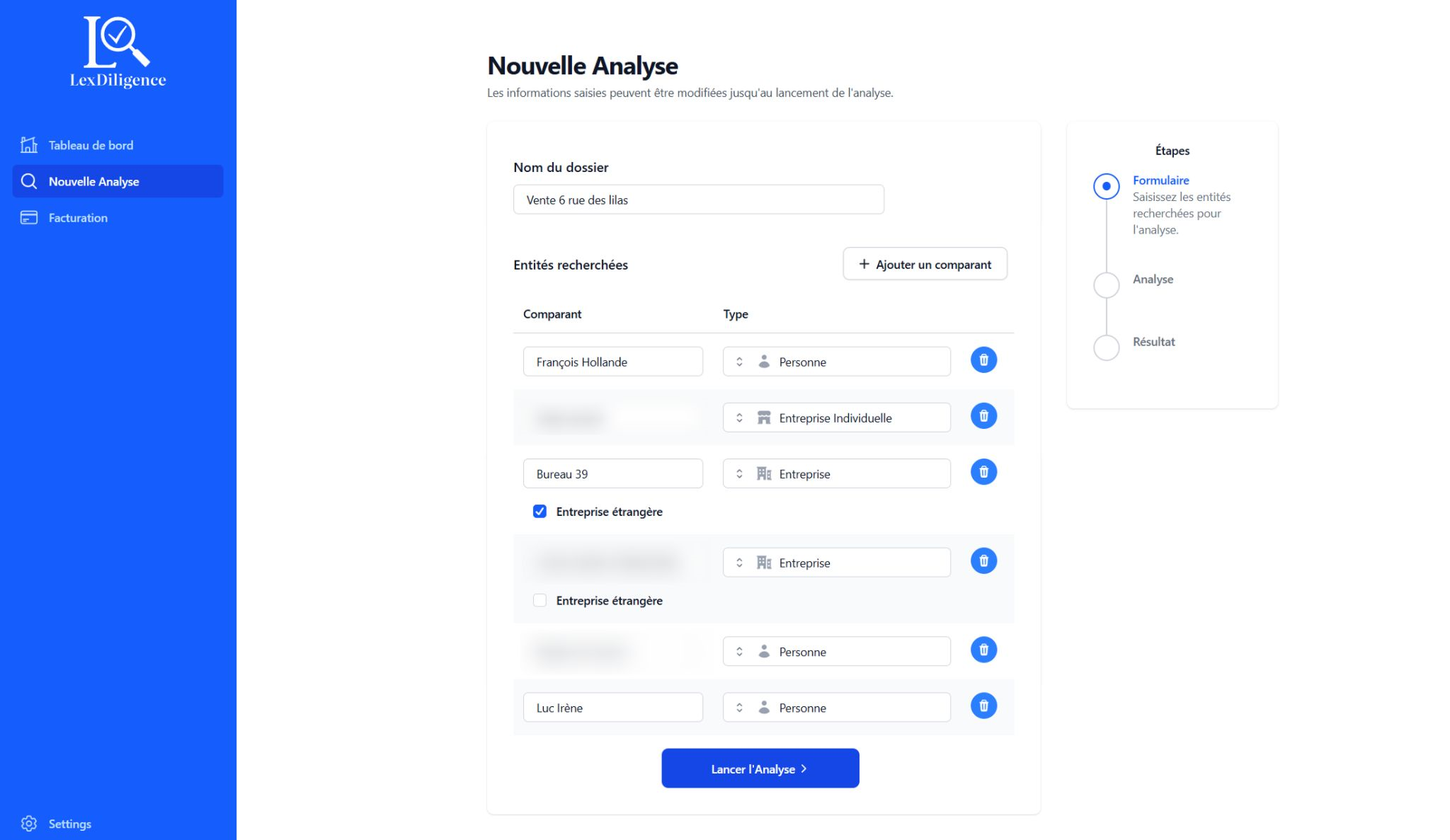 Interface principale de l'application