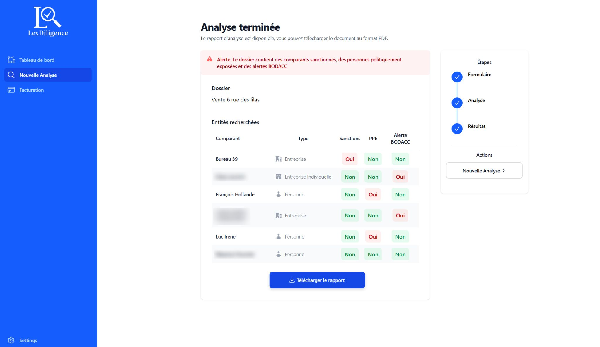 Écran des résultats